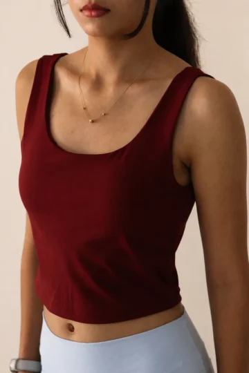 Maroon Built-in Scoop Crop Tank